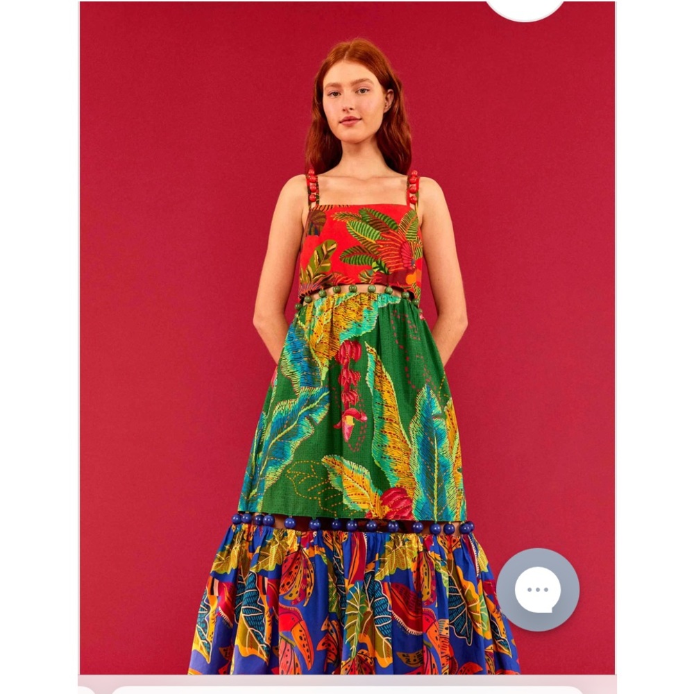 EUC Farm Rio Mixed Prints Midi Dress With Tassels